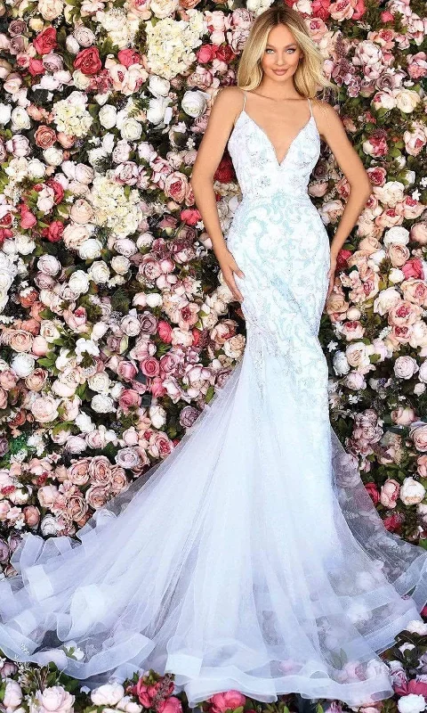 Plus Size Women’s Fashion Clarisse - Sequined Embellished Mermaid Gown 800227 - 1 pc Iridescent/White In Size 2 Available