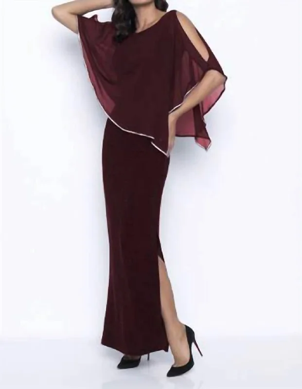 Women Apparel Long Layered Dress With Crystal Detailing - 179257 In Wine