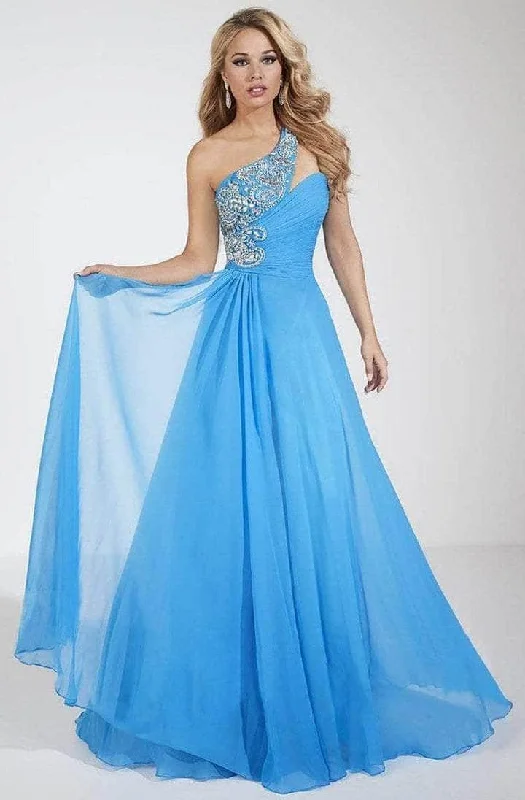 Trend Forward Threads For Her Panoply - 14622 Embellished Asymmetrical Long Gown - 1 pc Turquoise In Size 2 Available