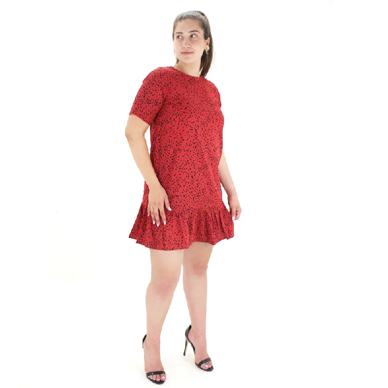 Exclusive Sale Women's Ruffle Printed Mini Dress,Burgundy