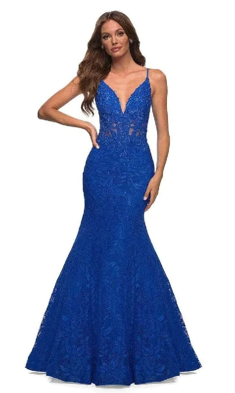 Sophisticated Style La Femme - Plunging V-Neck Lace Prom Gown 30320SC