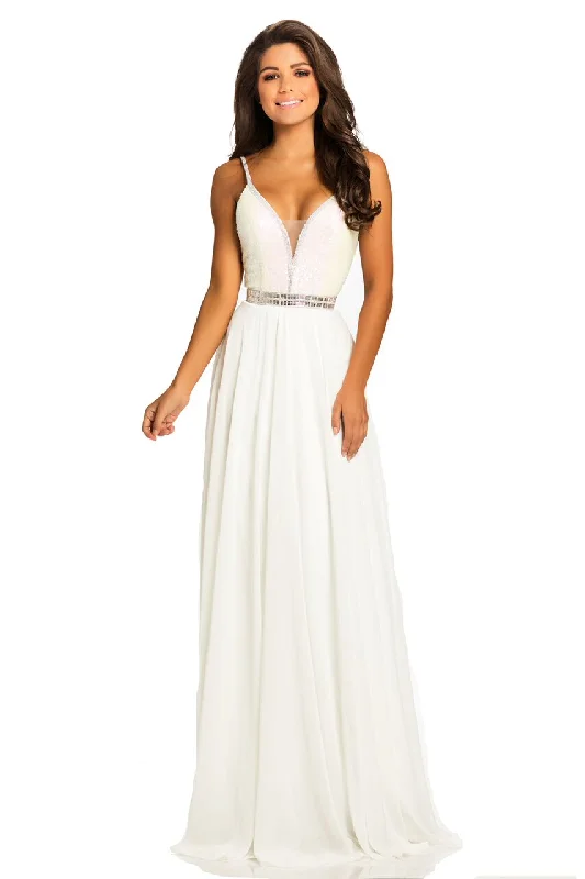 Chic And Edgy Johnathan Kayne 8050 Size 4 White sequin top prom gown pageant chiffon dress