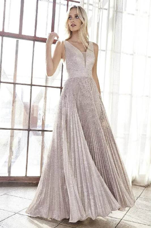 Trend Alert Ladivine CH211 - Plunging V-Neck Metallic Prom Gown