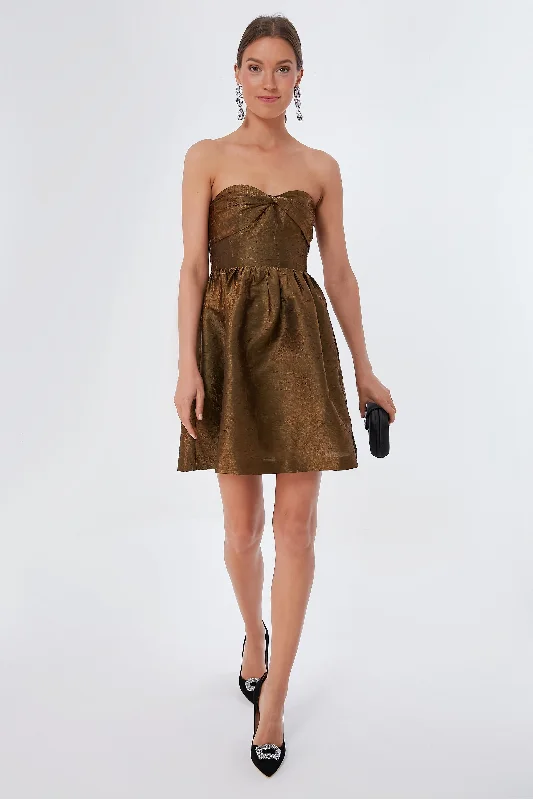 Step Ahead, Lead The Trend Bronze Jacquard Anastasia Mini Dress