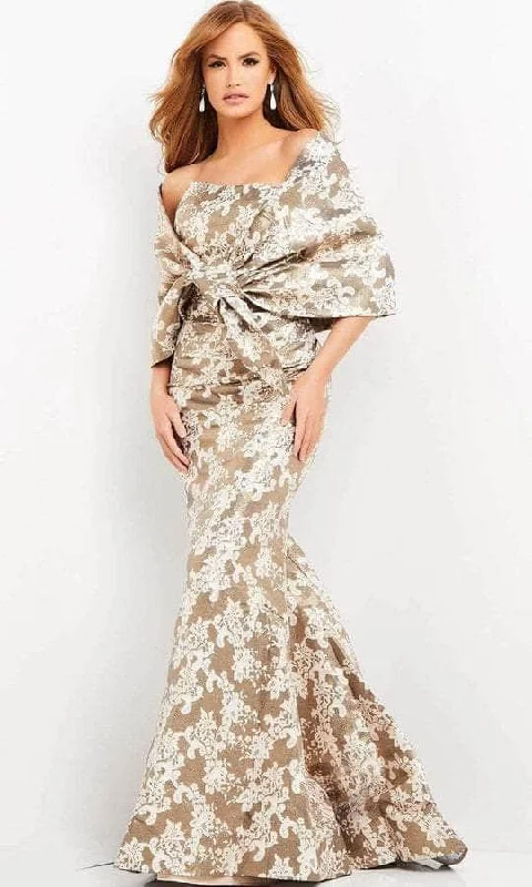 Limited Stock Jovani - 06760 Floral Strapless with Shawl Long Dress