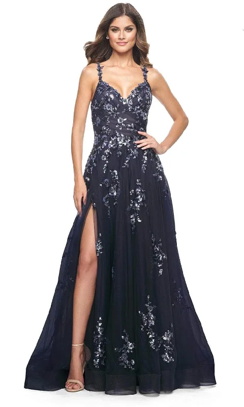 Hot Picks La Femme 31936 - Floral Applique V-Neck Prom Gown