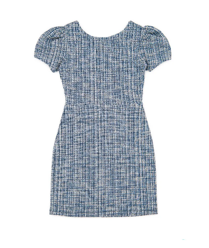 Online Boutiques Clothing By Debra Girls Mia Navy Plaid Puff Sleeve Sheath Dress