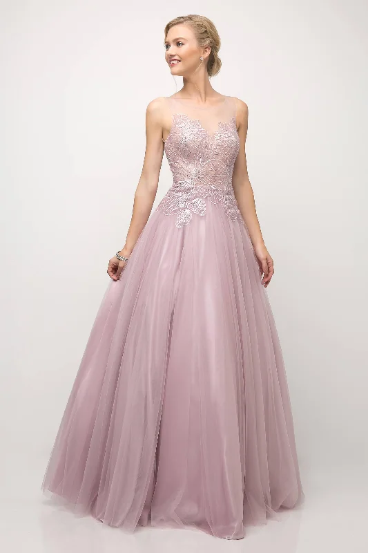 Flash Sales Today Cinderella Divine UE009 Long Sleeveless Lace Bodice Prom Formal Dress