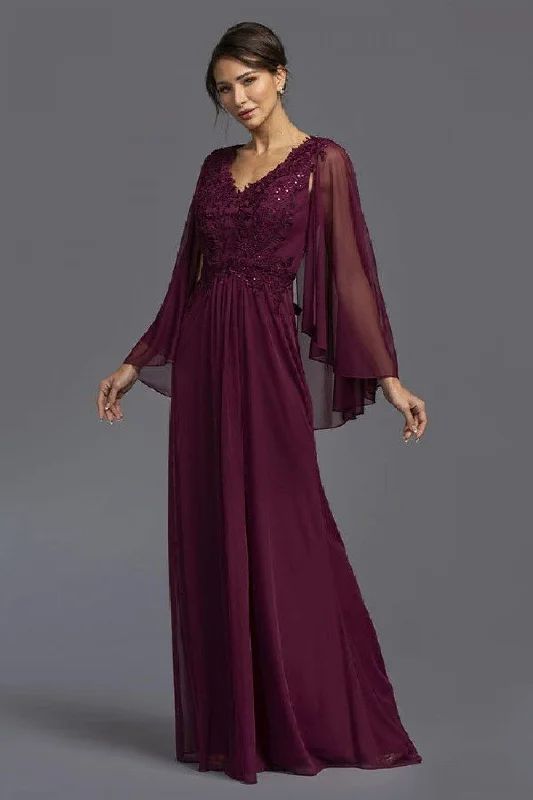 Trendsetting Threads Long Formal Dress with Cape Plum