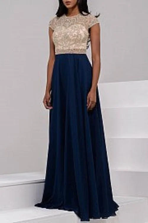 Chic Trend Collection Jovani JVN47897 Size 16 Navy A Line Beaded Formal Dress evening Gown beaded