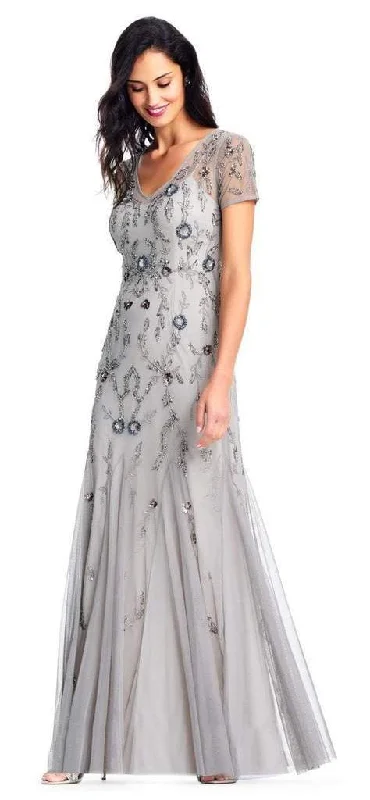 Playful Fashion Offers Adrianna Papell Short Sleeves Floral Beaded Godet Trumpet Gown AP1E202853