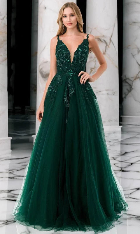 Popular Collection Aspeed Design L2811T - Lace Appliqued Plunging Evening Gown