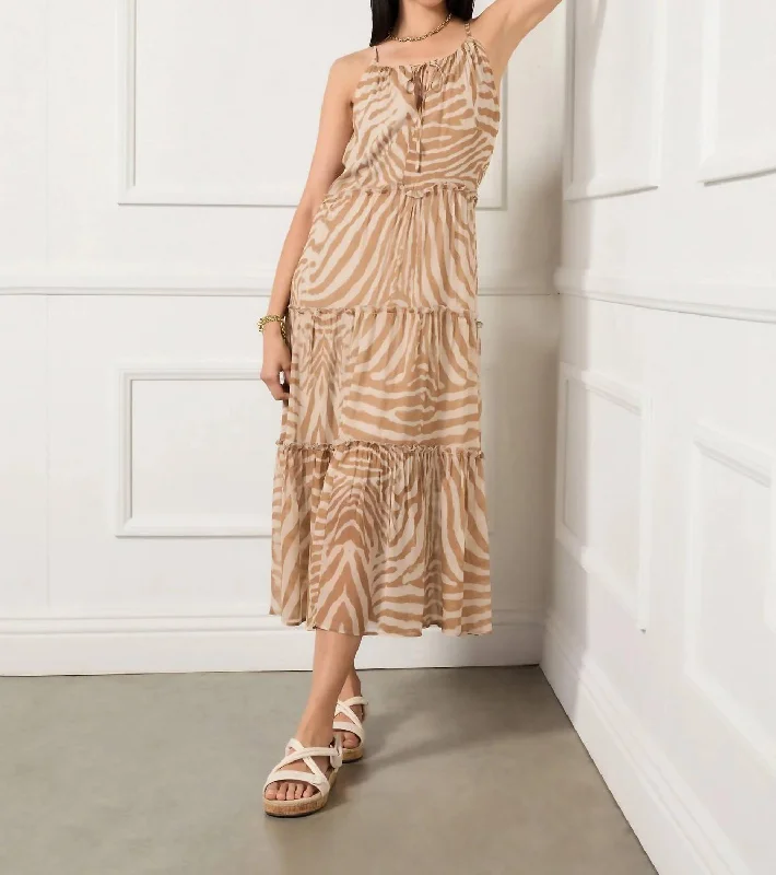 Cottagecore Rustic Charm Style Josephine Dress In Desert Zebra