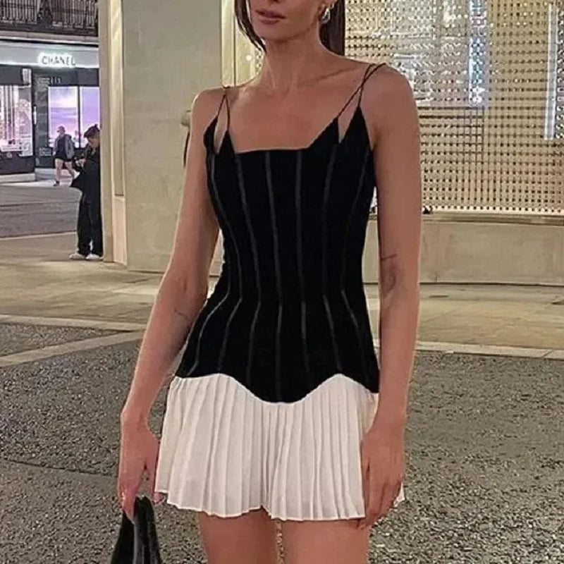 Cool Prices Skinny Pleated Dress for Summer Women's 2024 New Chic High Waist Velvet Spliced Pleated Bottom Sling Mini Dress Cool Prices Skinny Pleated Dress for Summer Women's 2024 New Chic High Waist Velvet Spliced Pleated Bottom Sling Mini Dress