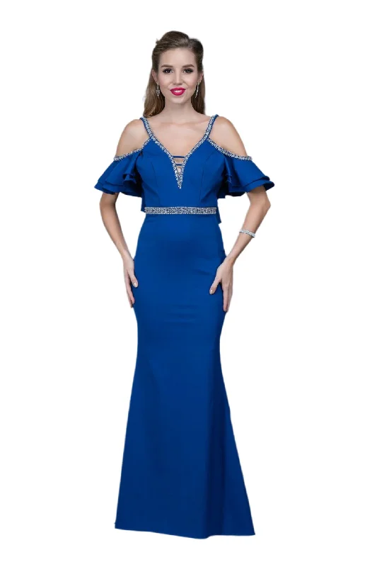 Limited Stock, Big Sale Nina Canacci 1375 Size 2 Royal cold shoulder prom dress off the shoulder gown