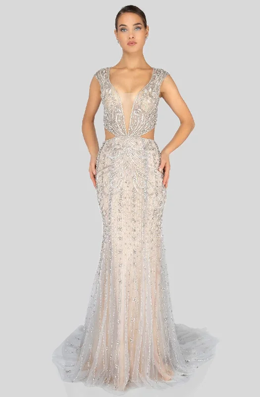New Styles Just In Terani Couture - 1911GL9500 Bead Embellished Cutouts Sheath Gown
