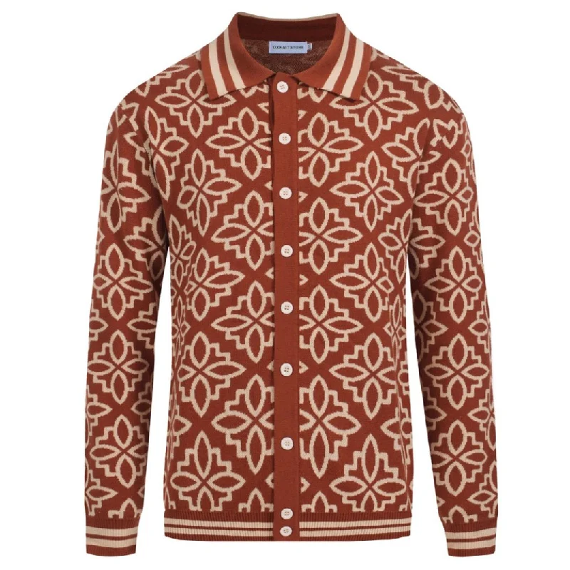 Chic Women’s Clothing for Work and Travel Men's Retro Floral Knit Cardigan – Bold 70s Pattern Long-Sleeve Shirt