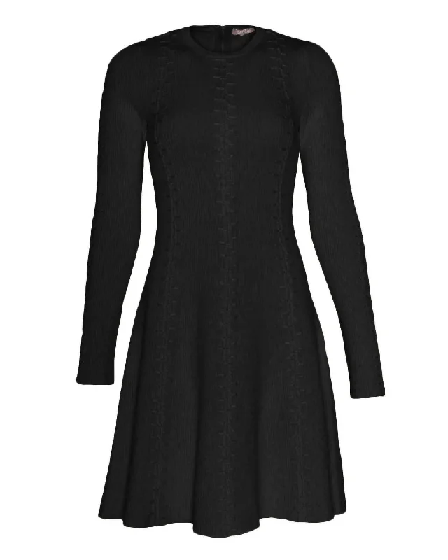 Fashion Frontiers Embroidered Seam Rib Knit Fit And Flare Dress In Black