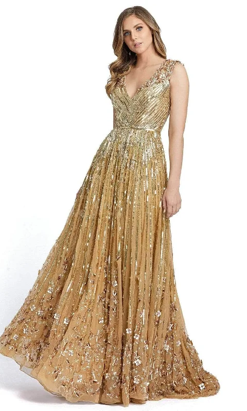 End-Of-Season Clearance Mac Duggal 5223 - V-Neck Floral Appliqued Evening Gown