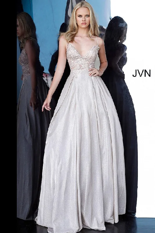 Laid-Back Elegance Jovani JVN2206 Black Prom Dress Embellished Ball gown Shimmer Lace Pockets size 10