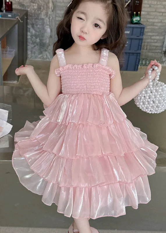 Luxe Women's Fashion Handmade Pink Ruffled Patchwork Tulle Baby Girls Dresses Sleeveless