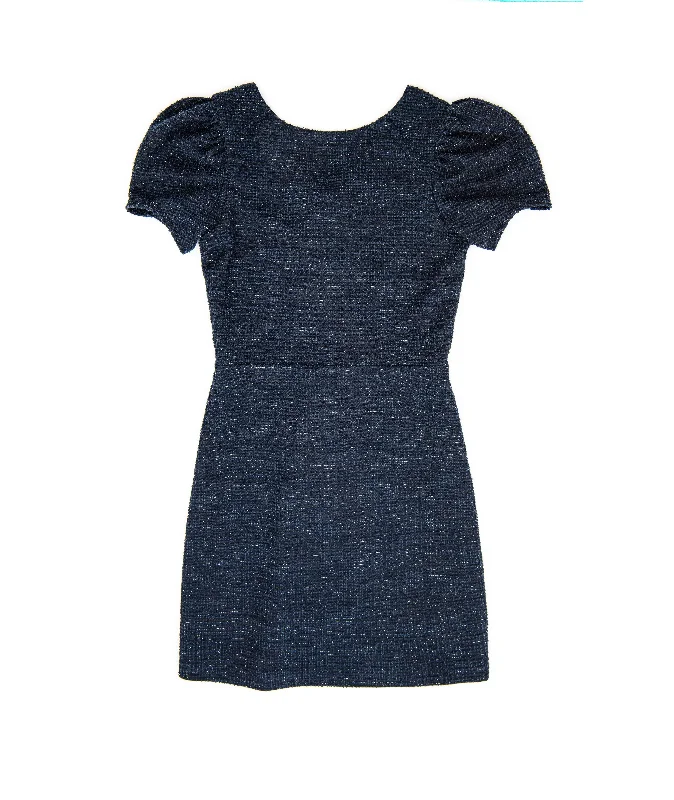 Plus Size Women Wear By Debra Girls Izzy Navy Boucle Side Ruched Cap Sleeve Dress