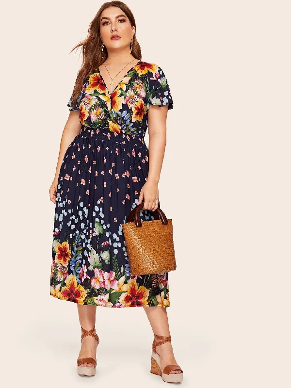 Unbeatable Prices Plus Surplice Front Floral Print Dress