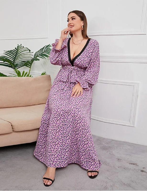 Special Offers, Don't Miss Women Plus Size Chiffon Floral V-Neck Dress