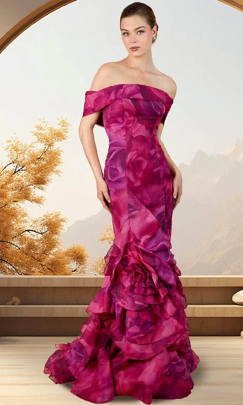 Special Offers Janique 34983 - Ruffled Floral Evening Gown