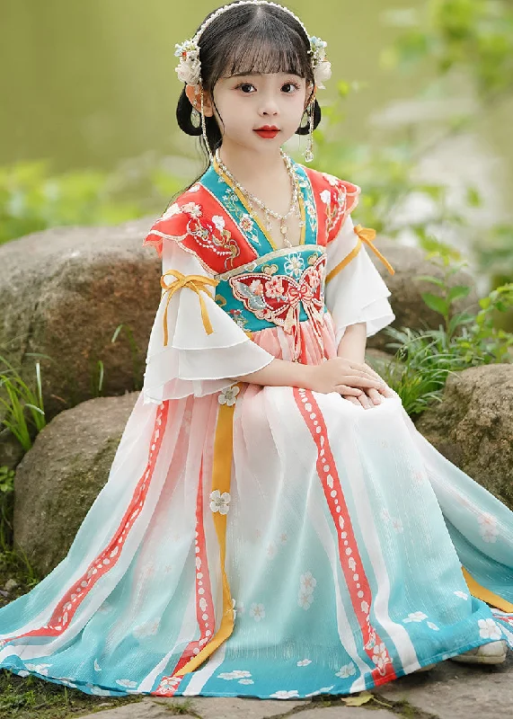 Affordable Online Boutique Handmade Embroideried Floral Wrinkled Bow Girls Maxi Dresses Half Sleeve