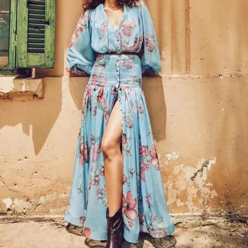 Stylish Women’s Clothes for Work and Play KittenAlarm - Lona Button Down Floral Chiffon Dress