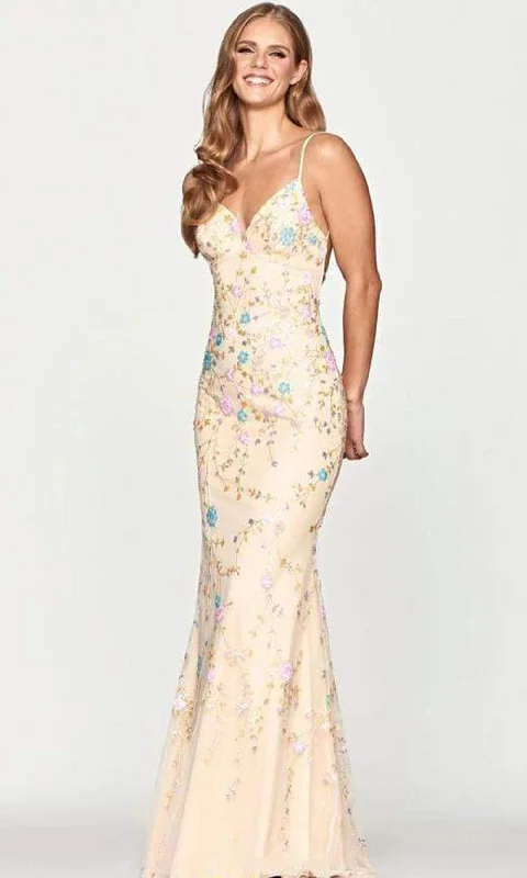 Fashion Sale Faviana - S10653 Floral Sequined V Neck Long Gown