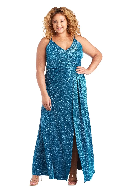 Huge Markdowns Morgan & Co 12841WM Plus Size Long Metallic Dress