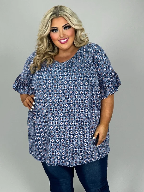 Rocker Chic Fashion 23 PSS {Pretty As A Picture} Blue Floral V-Neck Tunic EXTENDED PLUS SIZE 4X 5X 6X