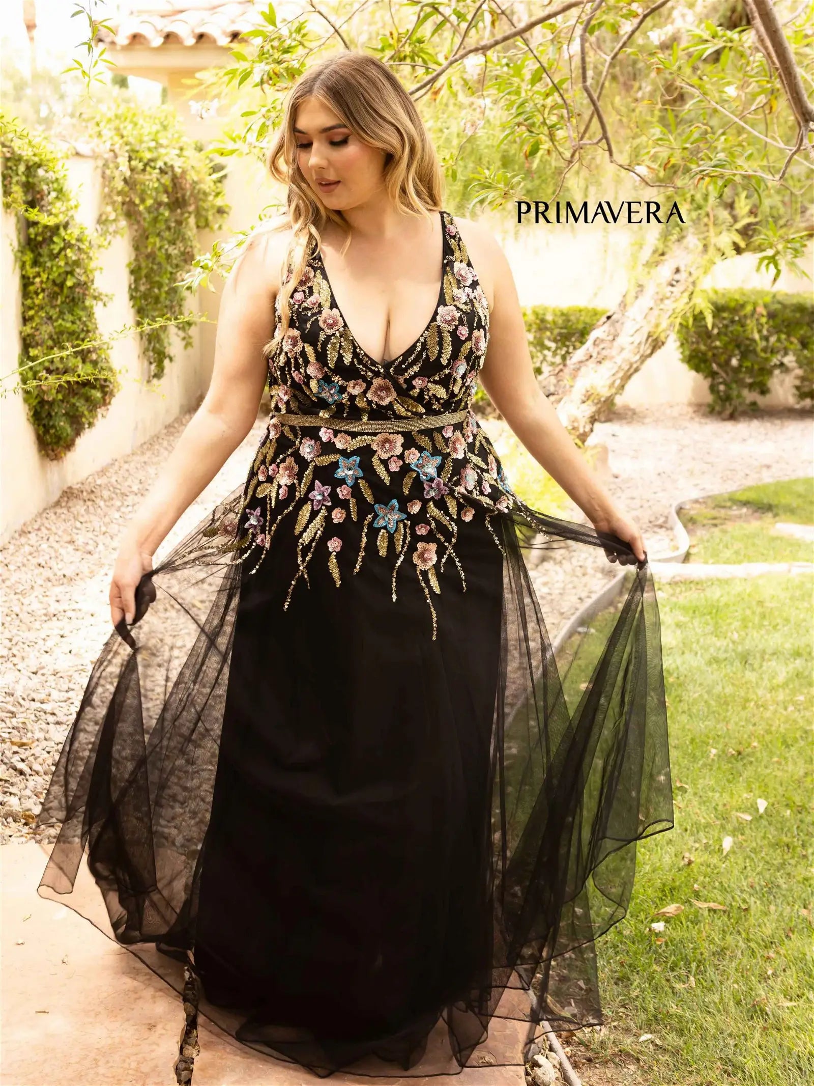 Statement Fashion Offers Primavera Couture 14006 Size 22 Black Prom Dress Long Ball Gown A Line Beaded Floral formal gown