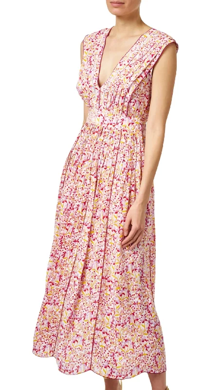 Modern Glamour Agnes Dress In Pink/yellow Multi