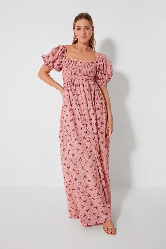 Women’s Evening Wear Primrose and Bouquet Floral Aurora Puff Sleeve Maxi Dress