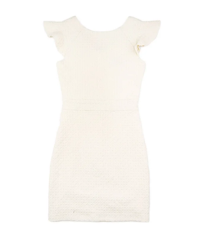 Outlet Clothing By Debra Girls Milly Ivory Silver Fleck Flutter Sleeve Sheath Dress