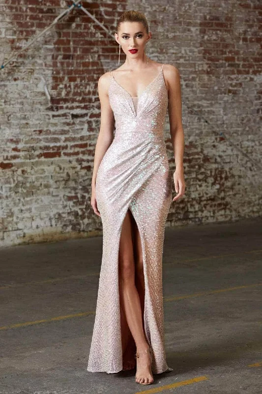 Seasonal Trends Ladivine CH222 - Sequin Plunging Neck Prom Gown