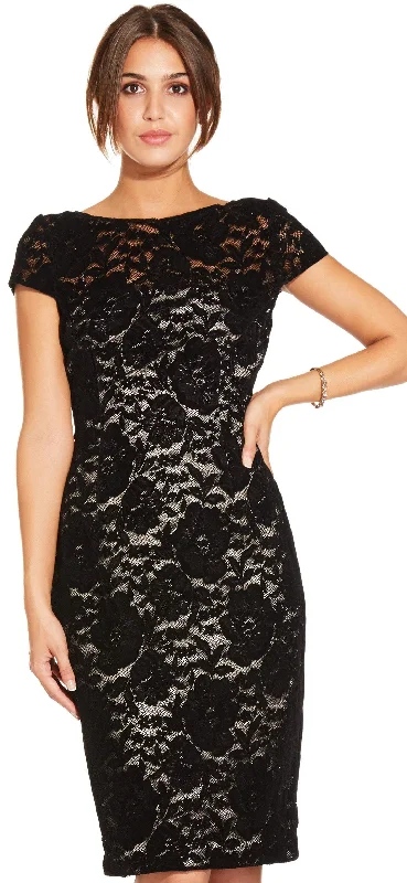 Imeless Style Adrianna Papell - AP1E204098 Floral Lace Cap Sleeve Sheath Dress