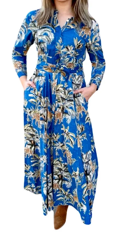 Feminine Elegant Luciana Jungle Dress In Blue