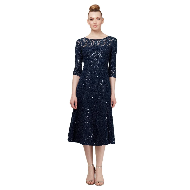 Get The Latest Trends SL Fashions 9119133 Short Sequined Lace Evening Dress