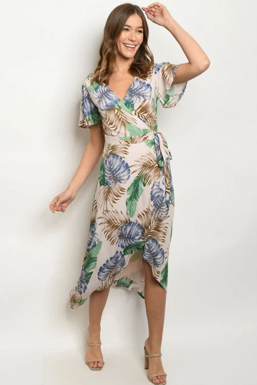 Comfortable Clothes Taupe Floral Wrap Dress