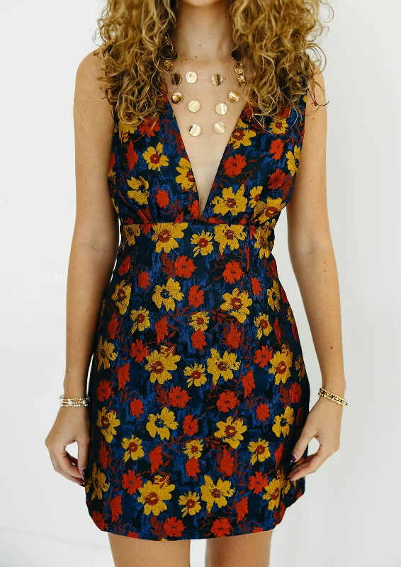 Style Redefined Judy Mini Dress - Navy/Yellow/Orange