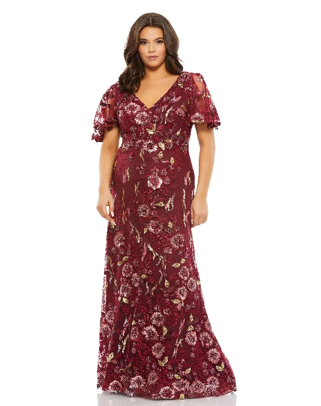 Trendy Women'S Wear Collection Mac Duggal 67924 Fabulouss Long Plus Size Floral Formal Dress