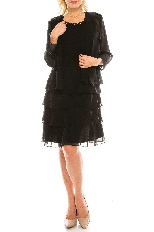 Trendy Attire For Her SL Fashions 9170388 Short Cocktail Chiffon Beaded Piece Set Dress
