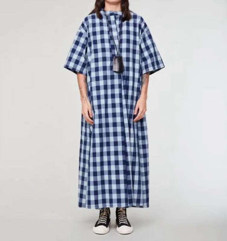 Clothing Brands Gardian Dress In Indigo Check