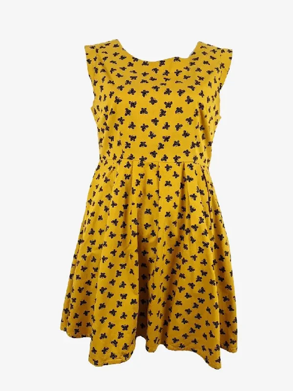 Fast Fashion Favorites Princess Highway Mustard Pleated Butterfly Mini Dress Size 12