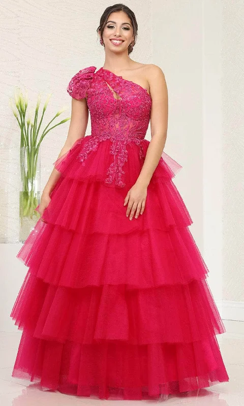 Seasonal Sale May Queen RQ8119 - Asymmetric Beaded Appliqued Ballgown