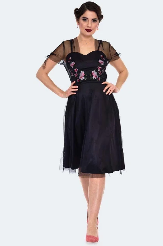 Fashion Essentials Zoe Black Dress with Floral Emboidery